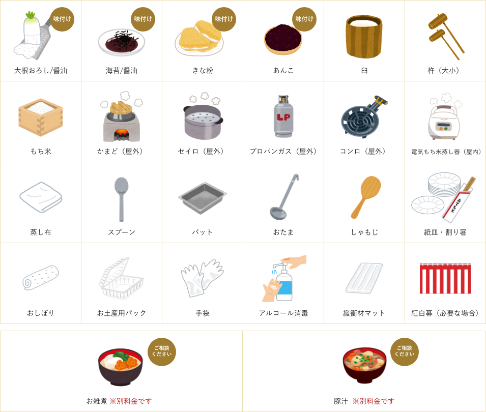 お貸し出し機材一覧